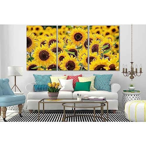 Lienzo de girasoles en el campo ZELLART obra elegante de tres paneles
