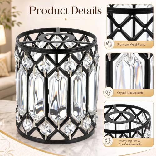 Image of Teenyyou 2 Pcs Crystal Lamp Shade E26 /E27 Base 1.65 inch Top x 4.92 inch Dia.& H | Elegant Ceiling Light Cover, Modern Chandelier Lampshade Replacement for Bathroom Bedroom Living Room Hallway Wall Sconce