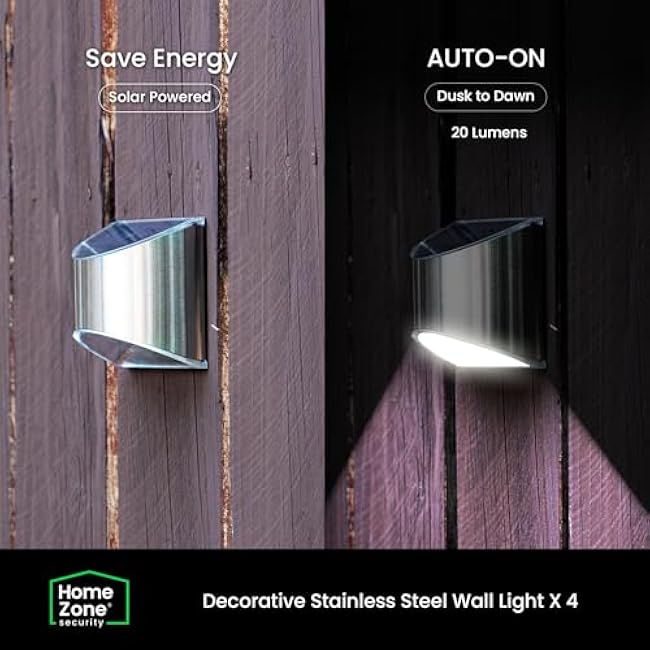 Home Zone Security Solar Wall Lights Decorative Solar Fence Post Step Lights Stainless Steel 4-Pack