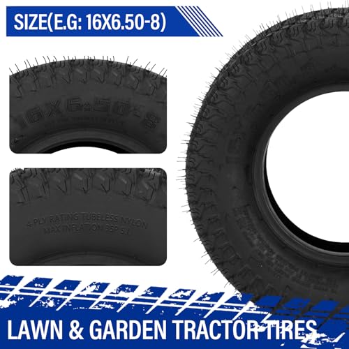 Set of 2 16X6.50-8 16X6.5x8 Lawn Mower Cart Turf Tires 2PR Load Range B - Thumbnail 5
