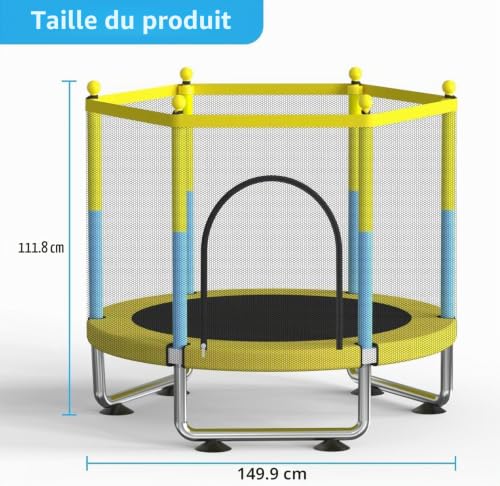 Trampoline de 150 cm pour enfants, trampoline intérieur/extérieur avec filet de sécurité - 150 kg réglable, pour garçons et filles âgés de 3 à 8 ans – vue 7
