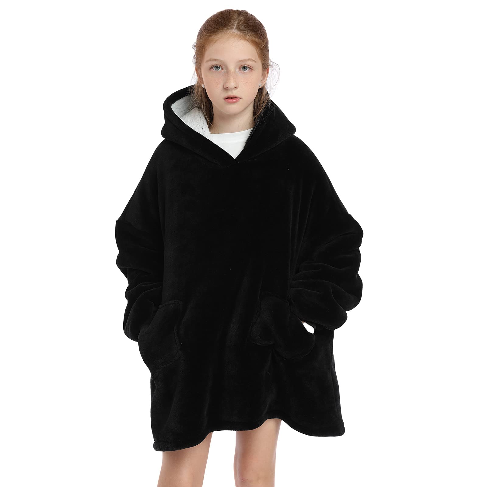 JERYMUND Kids Oversized Blanket Hoodie, Sherpa Wearable Blanket for Children Teens Fluffy Giant Hooded Sweatshirt