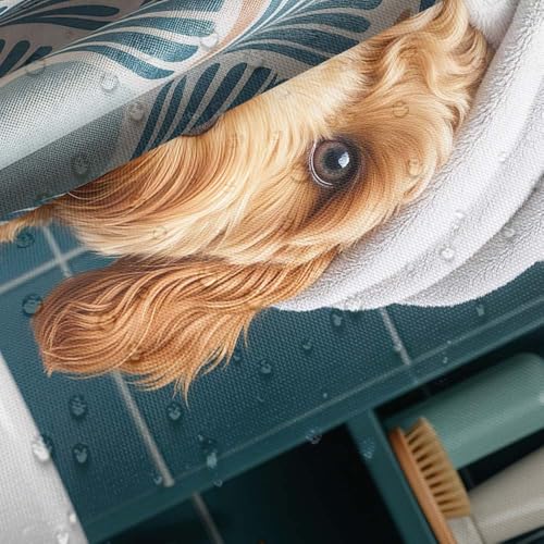 Image of Funny Dog Shower Curtain, Cute Fun Dogs in Bathtub Teal Blue Shower Curtains, Animal Puppy Hilarious Bath Curtain Polyester Fabric with 12 Hooks 60x72 Inch
