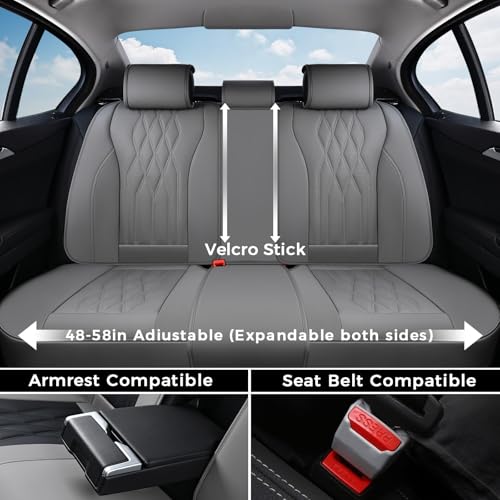 Image of Coverado Seat Covers FullSet, 5 Seats Car Seat Protector, Waterproof Nappa Leather Cushion, Front & Rear Fit for Most Sedans SUV Pick-up Truck-Gray