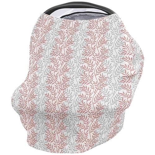 Nursing Cover for Breastfeeding Scarf, Pink and Grey Leaves Farm Baby Car Covers Super Soft Multi Use for Canopy Shopping Cart Cover Blanket Stroller Cover