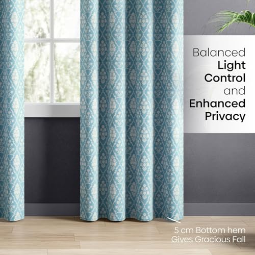 Image of haus & kinder Digital Printed Cotton Door Curtains 7 Feet Long Pack of 2 Door Curtains, 7 Feet Curtains for Door (Heritage Hues, Teal 130x213 CM)