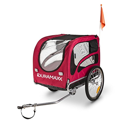 DURAMAXX King Rex Fahrradanhänger & Hundebuggy - Fahrradanhänger Hunder mit 250 Liter Volumen, max. 40 kg, für kleine bis mittelgroße Hunde, Kugel-Kupplung für 26'' - 28'' Fahrräder, rot