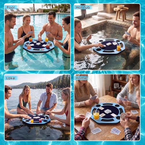 Silipull Floating Game Table for Pool 17.8''x17.8'' Drink Holder EVA Foam Floating Tray with Cup Holders Card Slots for Drinks Snacks Cards Games for Pool Beach Hot Tub Lake by Silipull - Used condition - Image 5