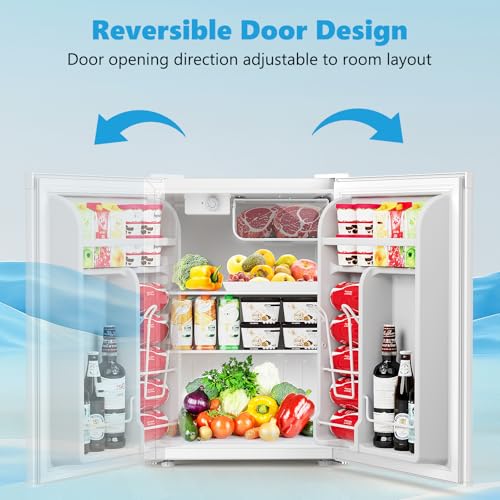 Image of COWSAR 2.6 Cu.Ft Mini Fridge with Freezer, Quiet Reversible Door Compact Refrigerator, Small Refrigerator with 2 Removable Shelves, Adjustable Thermostat, for Office, Bedroom, Dorm, White