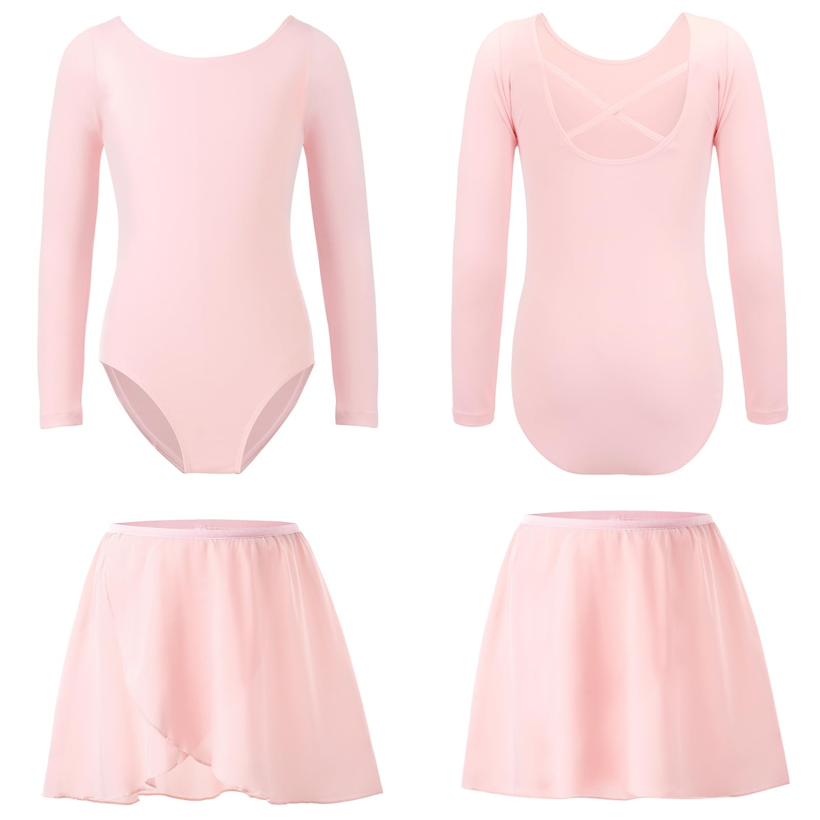 Bezioner Body Danza Classica Bambina con Gonna Rimovibile Vestito da Balletto Gonnellino Danza Manica Lunga