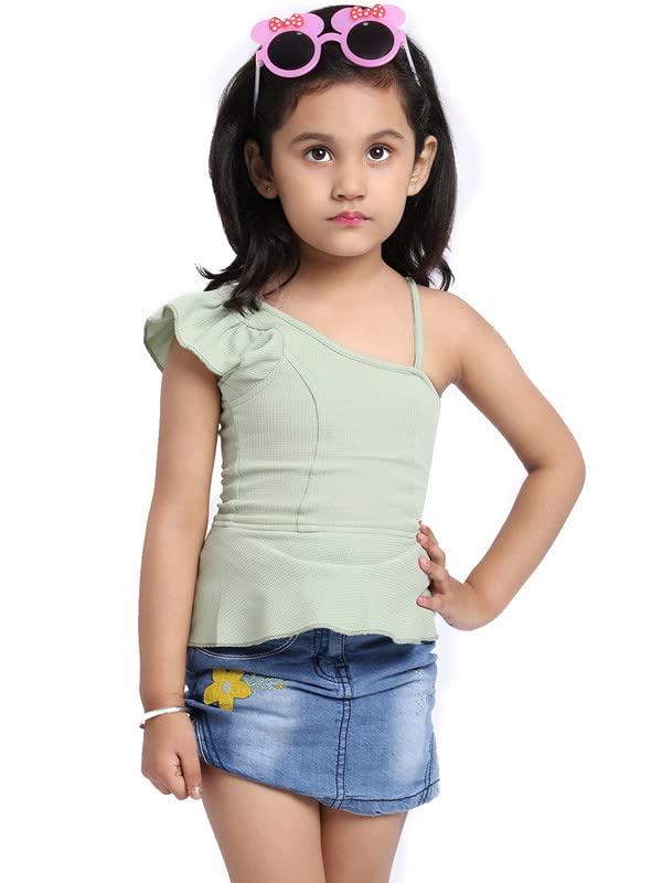 Image of ELEVANTO Crop top for Kids|One Side Off Shoulder Half Sleeve Crop top for Girls Crop top|Short Sleeve Summer Crop top for Girls-E19