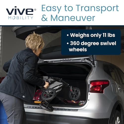 Image of Vive Mobility 3 Wheel Walker for Seniors - Foldable Narrow Rollator Walker