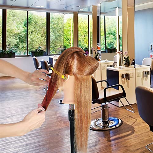 Foto von Frisierkopf, DESOMI 100% Echthaar Haar 22-24 Inch Friseurkopf, Professioneller Übungskopf Schminkkopf Perückenkopf Puppenkopf Trainingsköpfe Mit Halter + DIY Haare Frisuren Set(Braun）