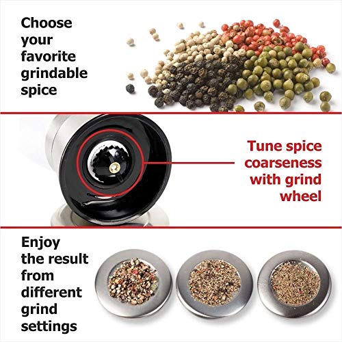 Macinapepe in acciaio inossidabile con frantoio manuale in ceramica regolabile smerigliatrice per erbe aromatiche adatto per sale marino grosso, pepe in grani - immagine 6