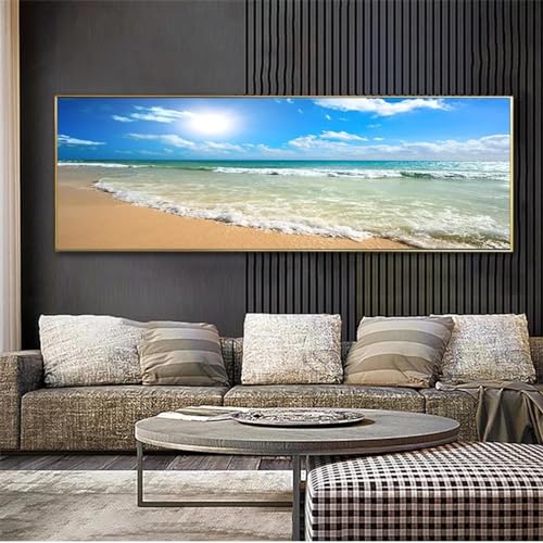 Peinture pour salon grand mur vide, toile paysage marin coucher de soleil 40x120 sans cadre