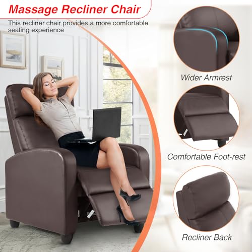Image of FDW Recliner Chair Massage Chair Reading Chair Reclining Sofa Home Theater Seating with Lumbar Support Massage and Padded Backrest for Living Room and Bedroom (Leather, Brown)