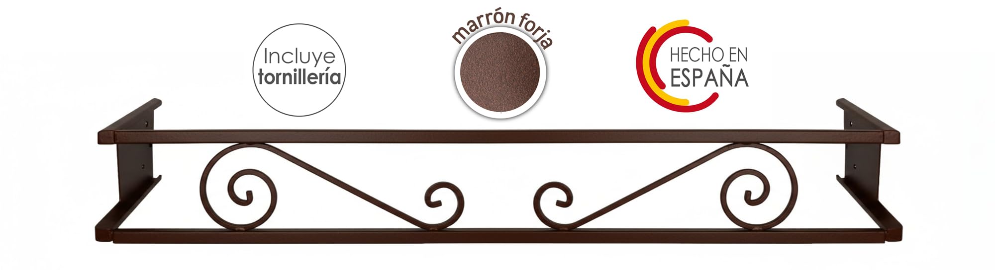 Balconcillo para Macetas Extensible 100-140 cm, Balconcillo para Plantas, Portamacetas Ventana, Protector de macetas, Modelo Volutas, Marrón Forja