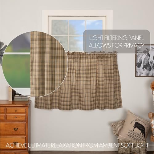 VHC-Brands-Farmhouse-Kitchen-Window-Curtains-Sawyer-Mill-Plaid-Tan-Tier-Pair-36-Inches-Long-Charcoal-Black VHC Brands Farmhouse Kitchen Window Curtains Sawyer Mill Plaid Tan Tier Pair 36 Inches Long Charcoal Black