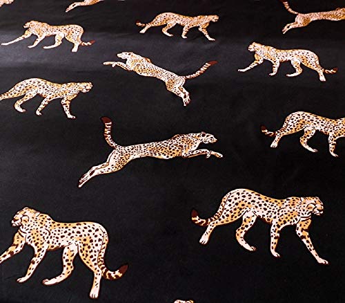 Image of Bedding Fitted Sheet with Deep Pocket Mattress Cover Sheets,Leo Animals Printed Fabric Bed Sheets (Black Gold, Queen)