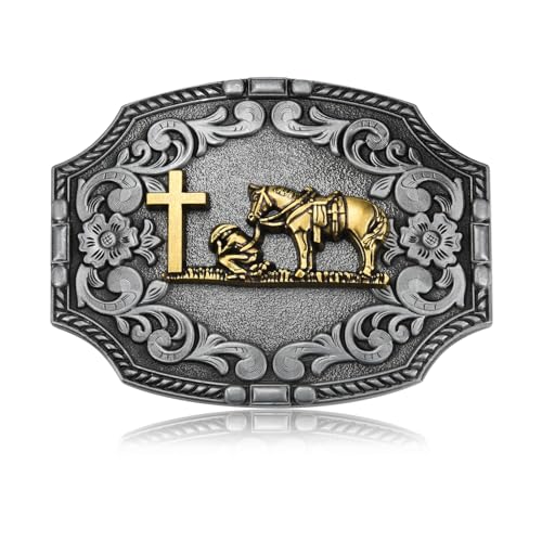 BBOTEN Celtic Cross Horse Belt Buckle, Western Cowboy Belt Buckle for Men, Belt Buckles Mens (Bronze)