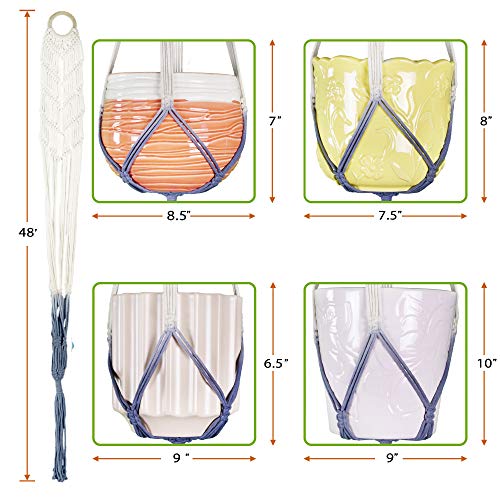 Livalaya Macrame Plant Hangers Wall Planter - Grey Ombre 48 Inch, Indoor Or Outdoor Cotton Rope Hanging Plant Holder For Flower Pots - Modern Boho Home Décor, Us Brand #TOP3