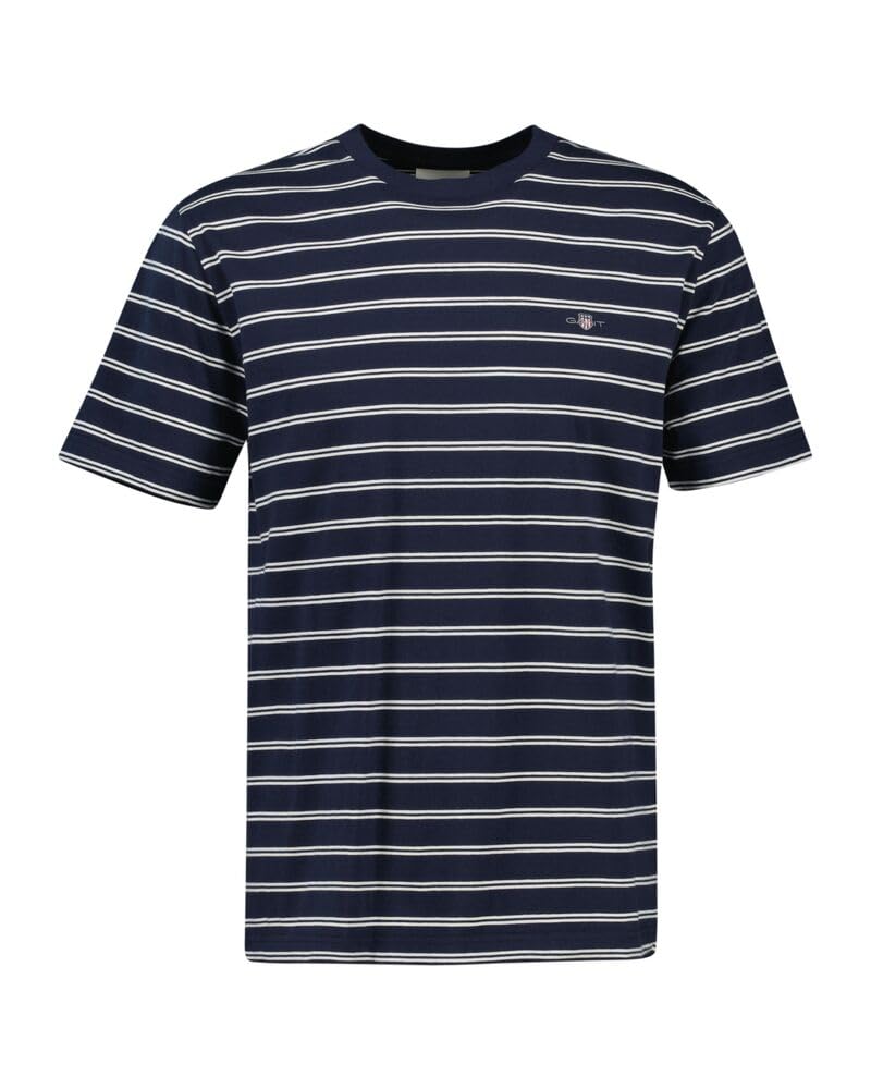 GANT Women's Reg Striped Shield SS T-Shirt, Evening Blue, XL