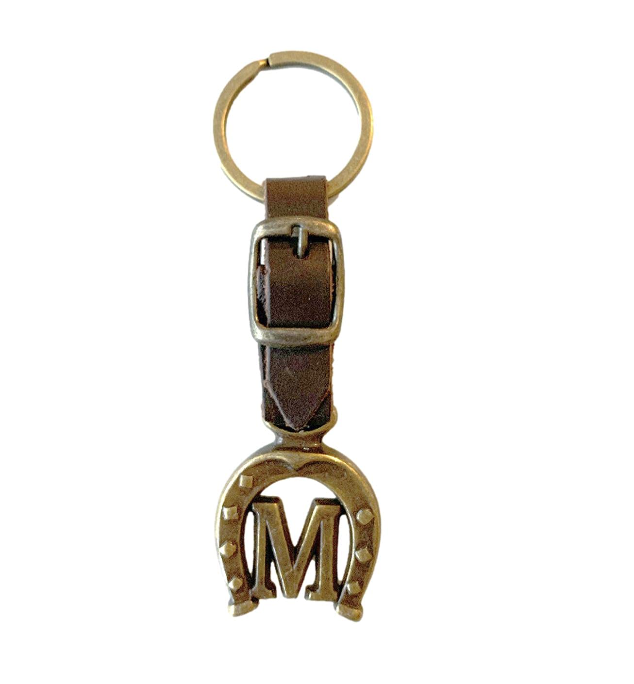 JA Horse Llavero de piel, cobre, herradura, caballo, jinete, letra A-Z, fabricado en Europa