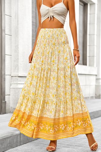Image of CFLONGE Summer Maxi Skirts for Women 2026 Trendy Floral A Line Boho Skirt
