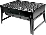 HOMMIA Tragbarer Grill aus Kohle, Stahl, Schwarz, 35 x 27 x 20 cm, mit klappbaren Beinen, für Camping, Strand und Garten