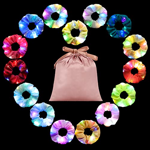 15Pcs Led Hair Scrunchies, Led Light Hair Bands For Women With Luxury Jewelry Bag, Light Up Hair Scrunchy For Girls, Luminous Colorful Chiffon Glow Hair Tie Multi Light Modes, Fun Gift Party Favors #TOP5