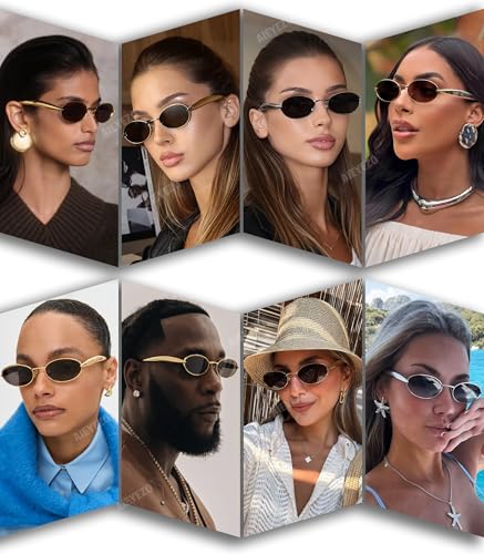 AIEYEZO Retro Oval Sunglasses for Women Men Fashion Gold Frame Sardine Sun Glasses Suitable for Small Faces4