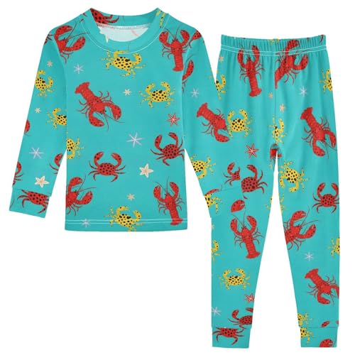 Pajama Sets Long Sleeve Leopard Lobsters and Crabs Pattern Soft Comfy Sleepwear 2 Piece PJS 3-8T