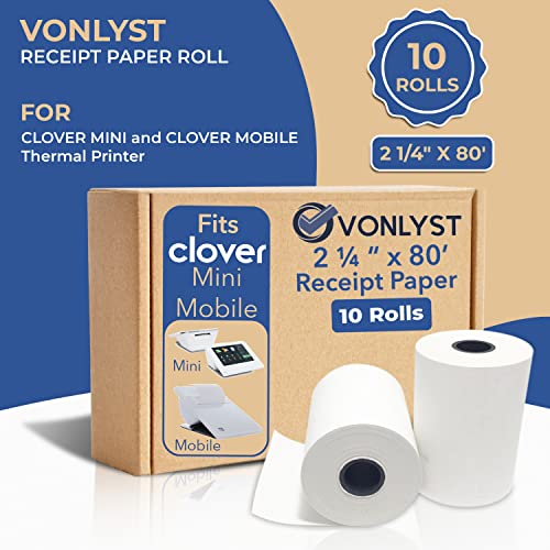 Vonlyst Receipt Paper For Clover Mini And Clover Mobile Thermal Printer 2 1/4 X 80 (10 Rolls) #TOP6