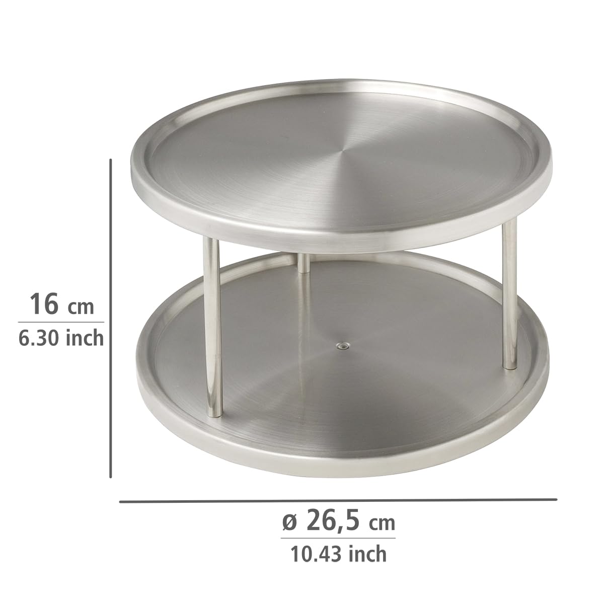 WENKO Piatto girevole in acciaio inox Duo - 2 superfici girevoli, Acciaio inossidabile, 26.5 x 15.5 x 26.5 cm, Argento opaco