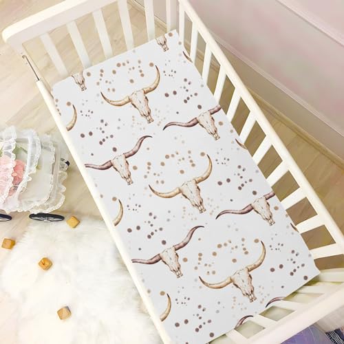 Image of VIGTRO Western Bull Baby Crib Sheets for Boys Girls, Cowboy Breathable Soft Fitted Crib Playard Sheets Baby Mattress Sheet, S 39x27x5in