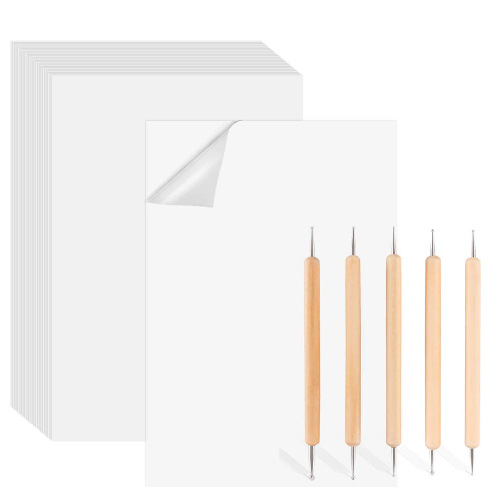 100 Sheets Carbon Transfer Paper, A4 Tracing Transfer Paper White Carbon Paper with Embossing Stylus Set for Transfer Pattern on Wood, Paper, Canvas(21x29 cm)