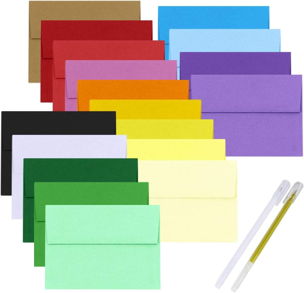 90 Pack 18 Colors A7 Invitation Envelopes Peel & Seal Self Seal 5 1/4 x 7 1/4 Envelopes Greeting Cards Envelopes Photos Announcements Envelopes White Ivory Red Green Kraft Yellow Pink Blue Envelopes