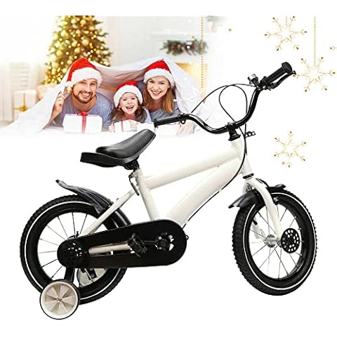 SHZICMY 14" kids' bikes, Ergonomic Children Bicycle with Stabilisers Wheels and Wear-resisting Auxiliary Wheel Training Wheels for 3-7 Years Girls & Boys White Cover