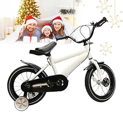 14" Kinderfahrräder, Ergonomisches Kinderfahrrad mit Stützrädern und verschleißfesten Stützrädern für 3-7 Jahre Mädchen & Jungen Weiß