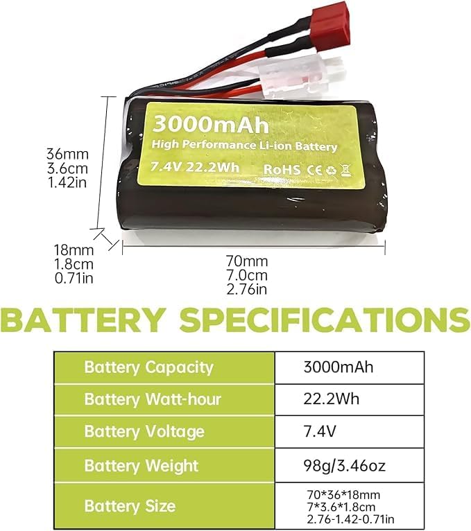 Miniatura 7 de sea jump 2 unids 7.4V 3000mah 15C 2S Li ion batería con enchufe tipo T y cargador 2 en 1 para WLtoys 12423 MJX 14301 14302 14303 H16PL alta