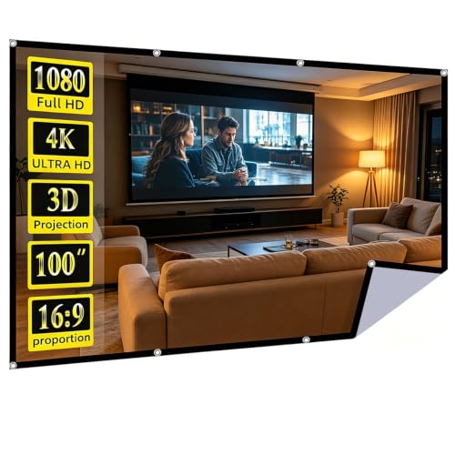 Image of ZORBES100 Inch Projector Screen 4K 16: 9 Anti-Crease Foldable, Portable