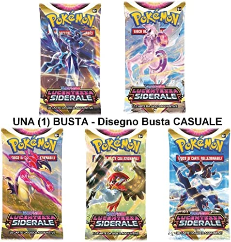 Pokemon- Giocattolo, Ga61214, Eta' 0-14 Anni, Lucentezza Siderale 1 Pacco Singolo Busta Booster Spada E Scudo 10 Carte Artwork Random (Italiano)