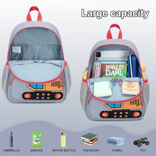 Image of LOIDOU Kids Preschool Backpack for Boys, 15 Inch Excavator Truck School Bag, Lightweight Water-Resistant Kindergarten Backpack with Chest Strap for Ages 3-6