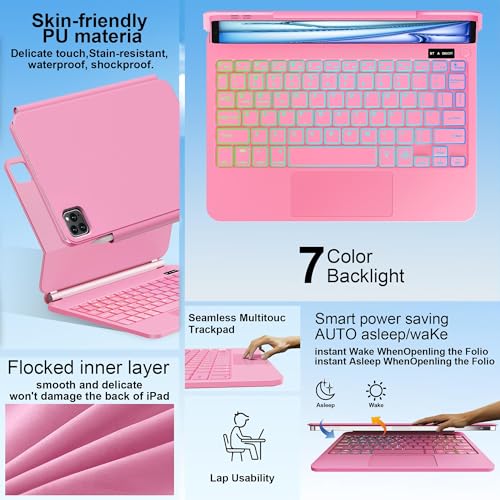 Image of Keyboard Case for iPad Air 13 inch (M4 /2026 /M3 2025 /M2, 2024),iPad Pro 12.9 inch (3 /4 /5 /6th Gen)，Easy-Set Magnetic Stand- 7-Color Backlit - Removable Cases with Multi-Touch Trackpad Keyboard