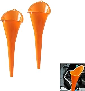 2 PCS Oil Funnel, Automotive Multi-Function Long Neck Fuel Funnel, Plastic Anti-Spill Engine Funnel for Filling Engine Oils, Water, Diesel Fuel, Kerosene and Other Liquids (Orange)
