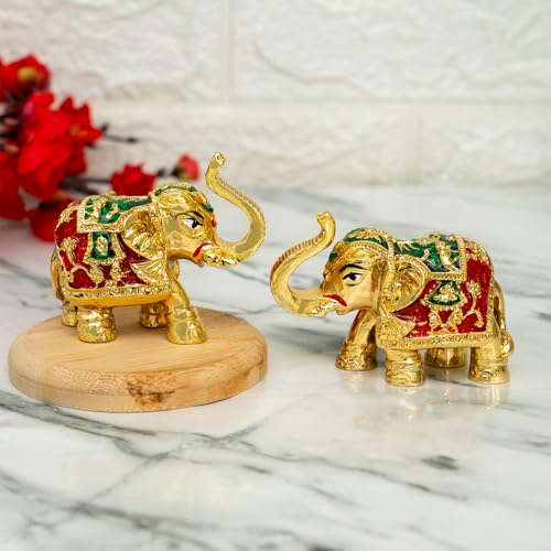 Image of Ekhasa Multicolor Meenakari Elephant Idol Showpiece Figurine Feng Shui | Vastu Items for Home Decor, Good Luck | Hand Painted Elephant Decorative Items Show Pieces, Gifting (Set of 2)