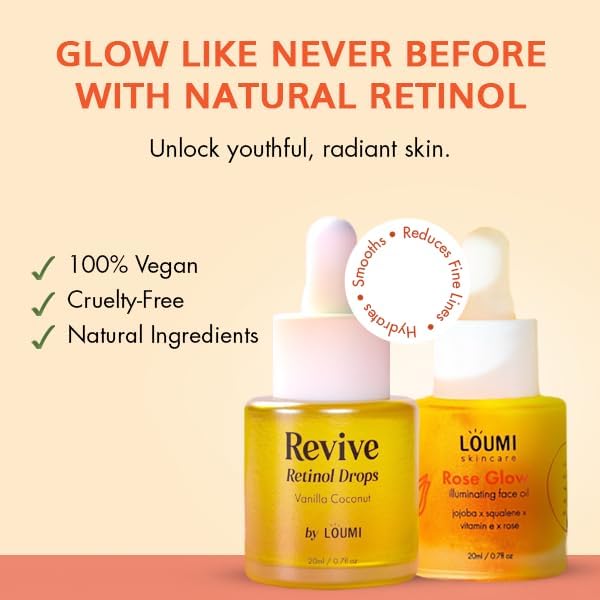 Miniatura 6 de LOUMI Skincare Daily Duo - Gotas de retinol Rose Glow and Revive - Aceite facial hidratante - Hidratación ligera - Vegano, sin parabenos, sin
