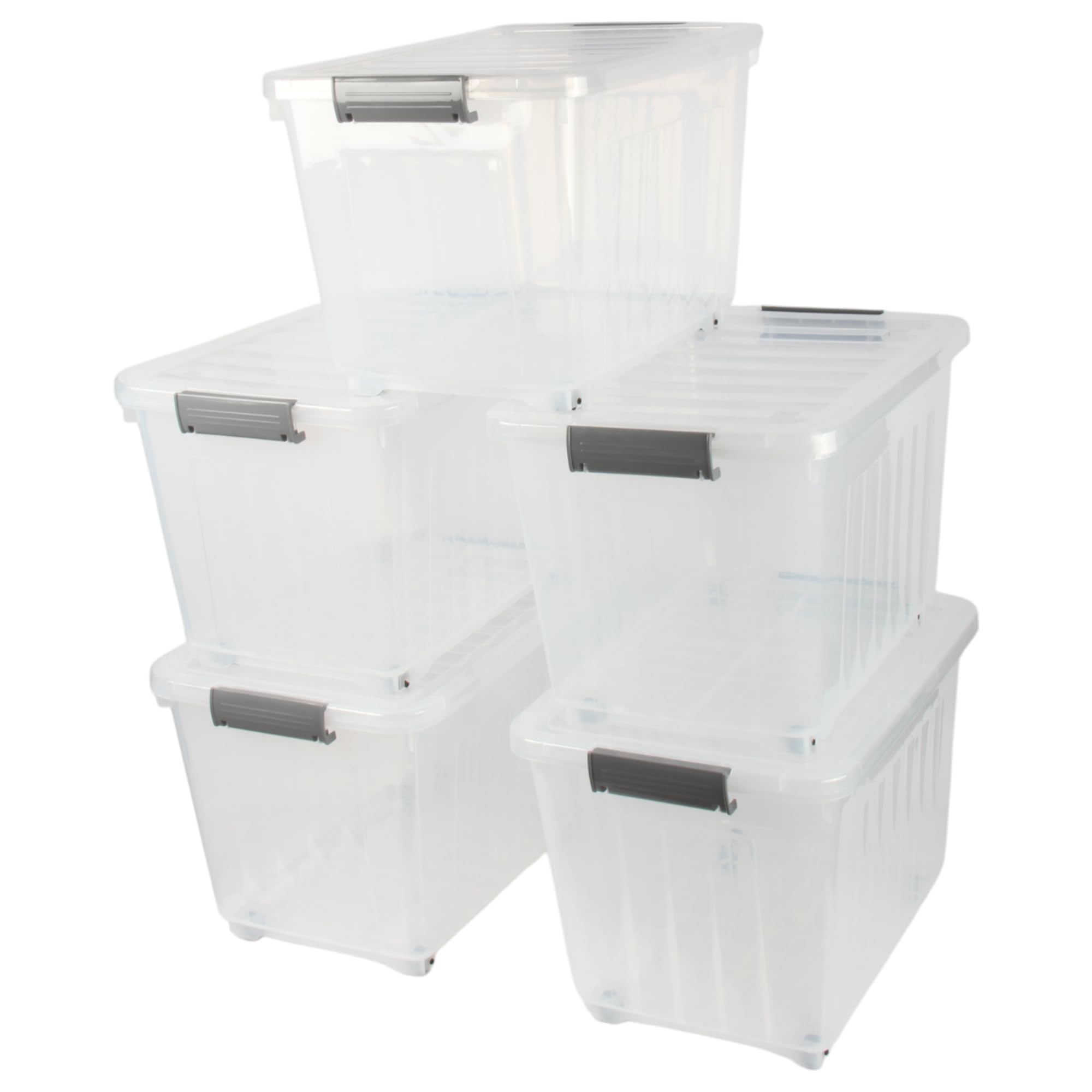 Jolie Max 44L Storage Boxes with Wheels, Durable Plastic Storage Containers with Lids, Stackable & Nestable Design with Side Latching Buckles, Transparent High-Grade Plastic β 52 x 38 x 35 cm (5)
