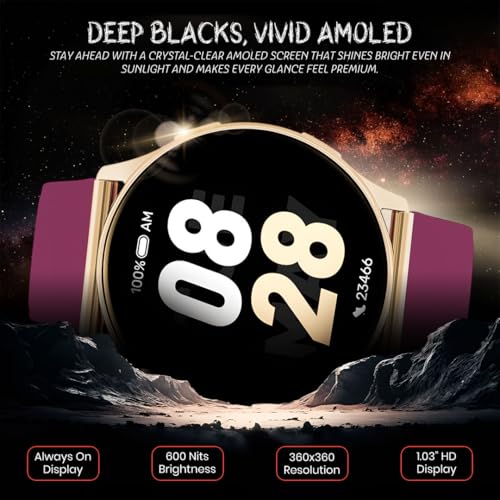 Image of PunnkFunnk Active 2 Smartwatch with 1.39 inch HD Round Display, Bluetooth Calling, Heart Rate & SPO₂ Monitor, 100+ Sports Modes, IP67, Long Battery Life for Men & Women (Maroon)