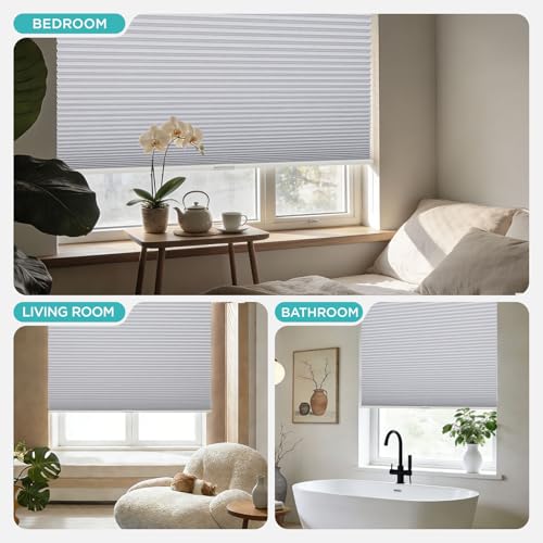 Joydeco No Tools No Drill Window Blinds for Indoor Windows, Blackout Shades Cellular Shades Cordless, No Drill Blinds for Windows, Window Shades for Home, Bedrooms, Doors (White, 15" W x 36" H) by Joydeco - Image 4